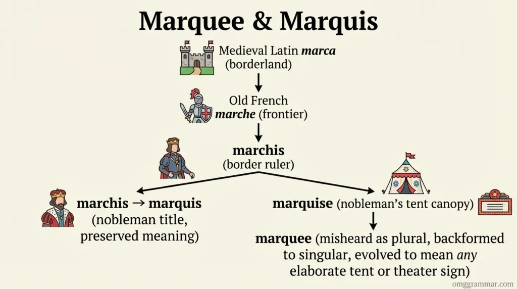 Etymology diagram tree for Marquee vs Marquis