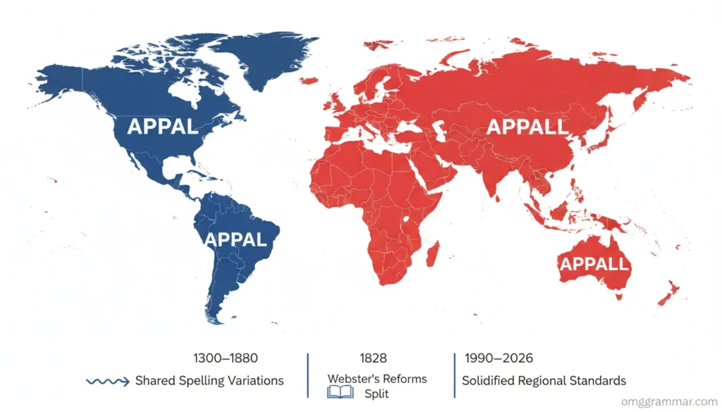 Map of countries with Appal vs Appall usage